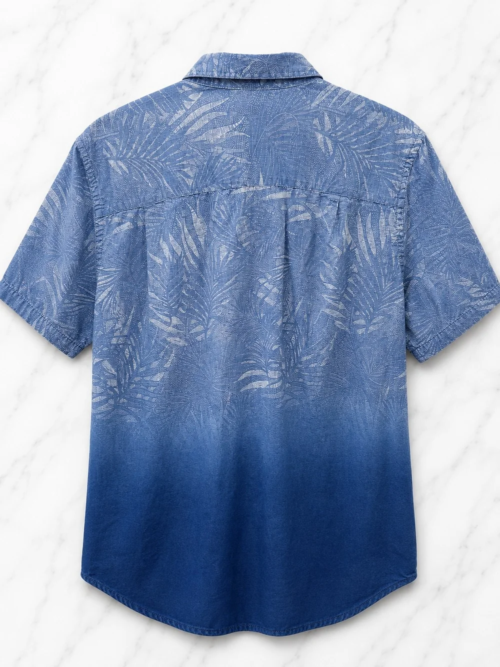 The Foundry Supply Co. Short-Sleeve Button-Down Palm Print Shirt - Blue Ombre